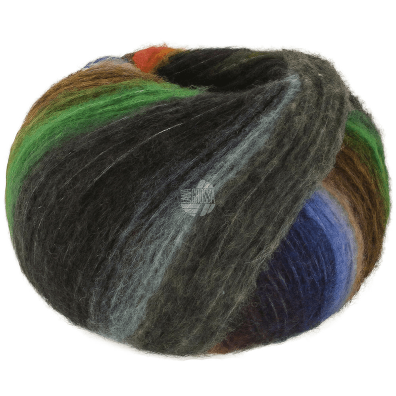 Lana Grossa Bomba 04 Ruoste/tummapetrooli/-oliivi/valkoinen-/harmaanvihreä/violetti/karhunvatukka/harmaankeltainen