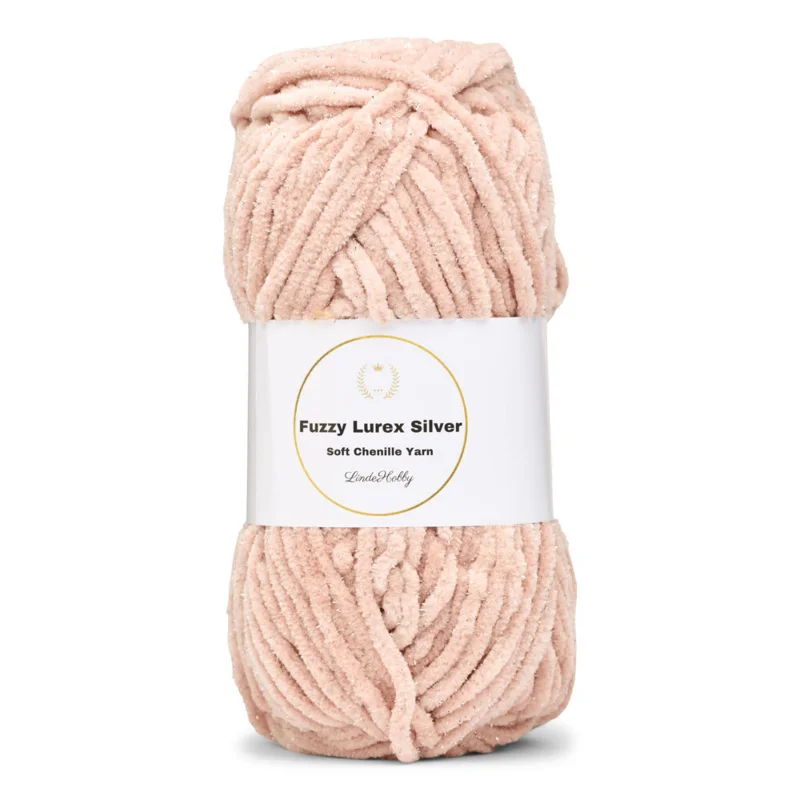 LindeHobby Fuzzy Chenille Silver Lurex 24 Roosabeige