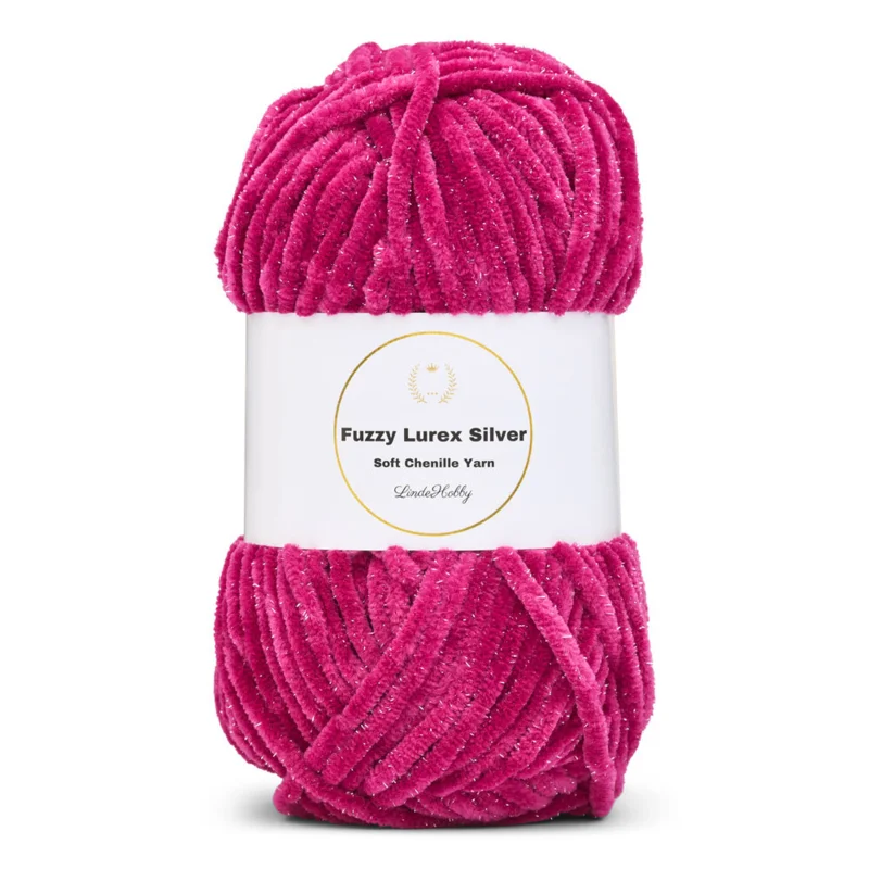 LindeHobby Fuzzy Chenille Silver Lurex 45 Tumma fuksia