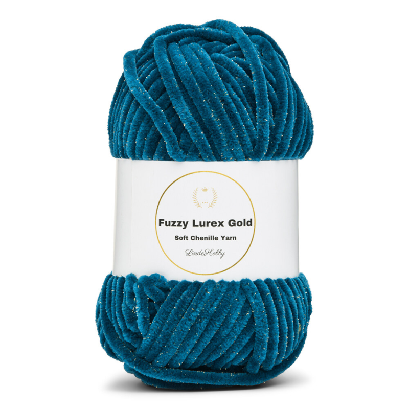 LindeHobby Fuzzy Chenille Gold Lurex 18 Petroolinvihreä / tumma turkoosi
