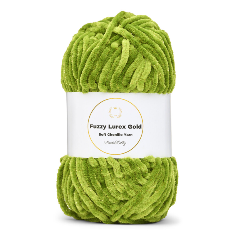 LindeHobby Fuzzy Chenille Gold Lurex 32 Ruohonvihreä