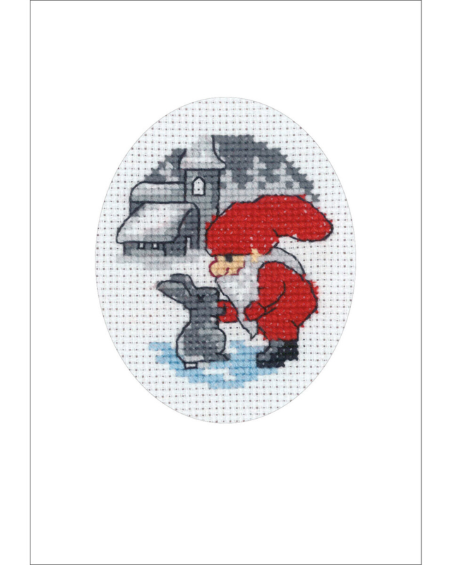 Kirjontapaketti Pupu & Tonttu joulukortti 9 x 13 cm