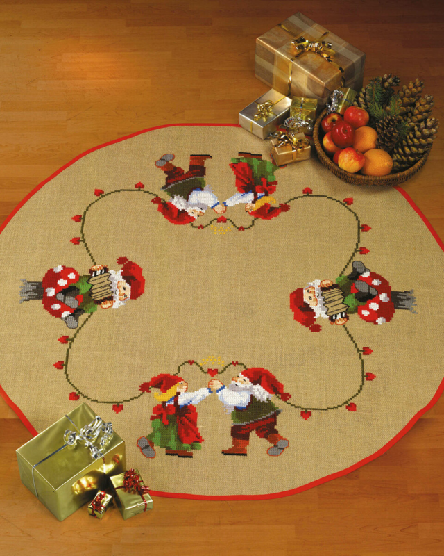 Kirjontapaketti Tanssivat tonttupari Ø 125 cm