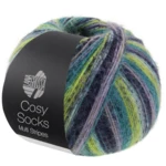 Lana Grossa Cosy Socks Multi Stripes 157 Laventeli/petrooli/toukokuunvihreä/turkoosi/yönsininen