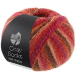 Lana Grossa Cosy Socks Multi Stripes 159 Punainen/fuksia/oranssi/tummanruskea/lohi