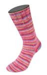 Lana Grossa Cosy Socks Multi Stripes 152 Tulppaaninpunainen/violettisininen/lohenpunainen/pinkki/vaaleanvihreä