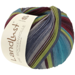 Lana Grossa Landlust Die Sockenwolle 133 Burgundi/Viininpunainen/Turkoosi/Pistaasi/Harmaansininen/Vaalea-/Mintunpetrooli/Vaalea-/Hiirenharmaa raidallinen