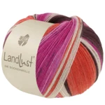 Lana Grossa Landlust Die Sockenwolle 135 Harmaanruskea/Fuksia/Ecru/Terrakotta/Orkidea raidallinen
