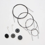 KnitPro Thin & Flex Kaapeli, Musta Hopea Swivel, 40–150 cm