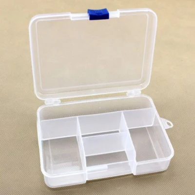 Muovilaatikko kannella, läpinäkyvä, 14,5x10 cm, 5 lokeroa