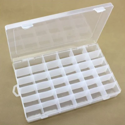 Muovilaatikko kannella, läpinäkyvä, 27,7x17,8 cm, 36 lokeroa