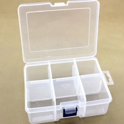 Muovilaatikko kannella, läpinäkyvä, 16,5x12 cm, 6 lokeroa