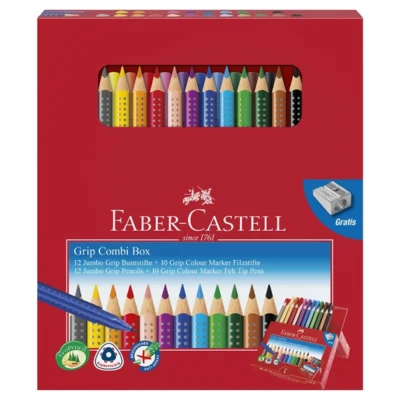 Faber-Castell Jumbo Grip -yhdistelmälaatikko 12 kynää + 10 tussia