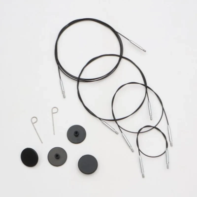 KnitPro Thin & Flex Kaapeli, Musta Hopea Swivel, 40–150 cm