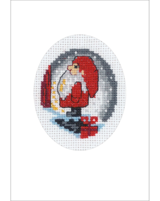 Kirjontapaketti Tonttu portailla joulukortti 9 x 13 cm