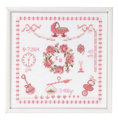 Kirjontasetti Syntymämuisto tyttö 25 x 25 cm